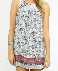 EMBROIDERED PRINT green MINI DRESS