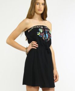 black rayon TUBE DRESS WITH EMBROIDERY